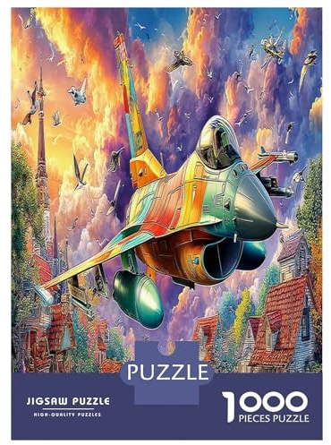 Jet über Dorf 1000 Teile UFO-Kosmischer Himmel Puzzle: Unmöglich, Premium, pädagogisch, Deko, 12+ Jahre, Geschenk