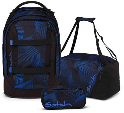 Satch Pack Schulrucksack Set 3tlg. inkl. Schlamperbox und Sporttasche (Seismic Blue)