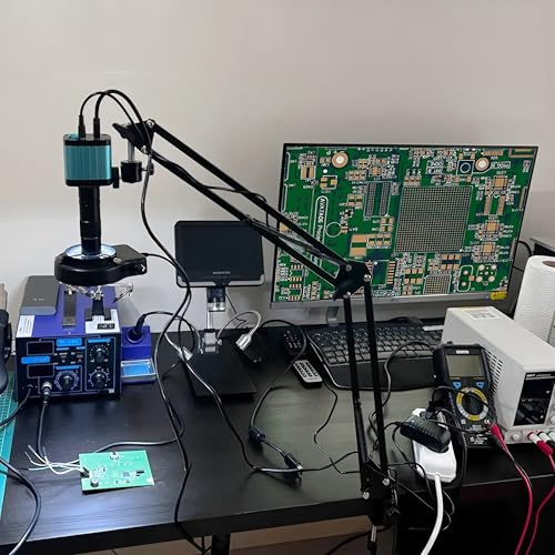 Soldering Microscope 48MP 4K Electronics Soldering Microscope FULL HD 1080P HDMI Camera USB Software 1-150x Lens Stand(60MP 4K HDMI USB)