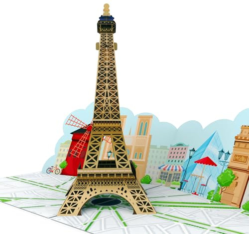 LIMAH® Pop Up Karte Paris Eiffelturm – Geburtstagskarte | 3D Grußkarte - Reisegutschein - Geldgeschenk