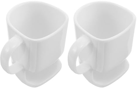 Uonlytech Tasses à Café Compatibles Micro-ondes 225ml Lot de 2 en Céramique Blanche avec Porte-biscuits Intégré Design Moderne et Solide pour Petit-déjeuner et Pause Thé Maison