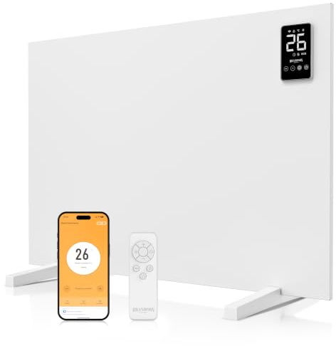 Brandson - Infrarotheizung Smart mit App 450 Watt - Heizpaneel mit LED Display – Timer – APP Tuya Smart - Temperaturfühler Thermostat – wahlweise Wandmontage oder Standgerät - Heizung Infrarot