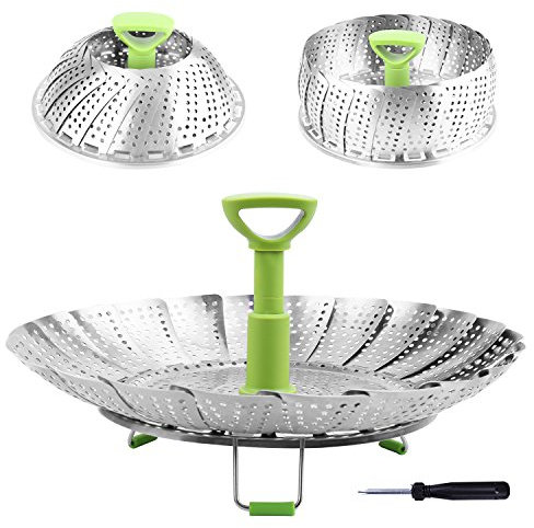 Consevisen Vegetable Steamer Basket for Cooking Food, Stainless Steel Veggie Steam Basket for Pot, Folding Expandable Steaming Insert with Extendable Handle Fits Various Size Pot, 7.1 to 11
