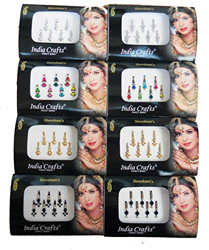 8 Packs- 56 Bindis Combo of Silver/Gold/Black/Multicolored Face Jewels Bollywood tika …
