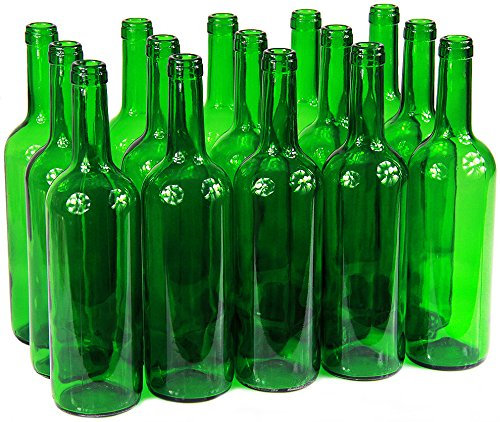 Lot de 32 bouteilles de vin vides en verre sans bouchon - 750 ml - 3 couleurs - Sans bouchon - Vert