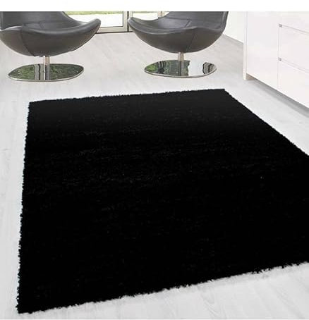Carpettex Hochflor Teppich Wohnzimmer Einfarbig Design PRIME Shaggy Teppich Schwarz 60x110 cm - Langflor Teppich Schlafzimmer Flokati Teppich Flauschig Super Soft Küchenläufer Läufer Wohnzimmerteppich