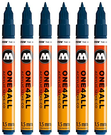 Molotow One4All 127HS-CO Acryl Marker (1,5 mm Strichstärke, hochdeckend und permanent, UV-beständig, für fast alle Untergründe) 6 Stück Farbe 027 petrol