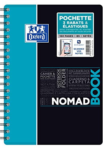 Oxford 400100860 Nomadbook Etudiant Cahier spirale petits carreaux 5 x 5 mm 17,6 x 25 cm 160 pages Couleurs Aléatoires