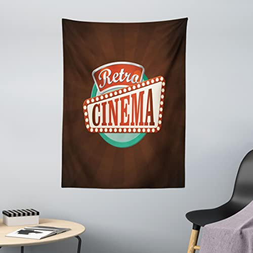 ABAKUHAUS Filmtheater Wandteppich, Retro Style Kino Schild Design Film Festival Hollywood Thema, aus Weiches Mikrofaser Stoff Wand Dekoration Für Schlafzimmer, 110 x 150 cm, Zinnoberrot Türkis