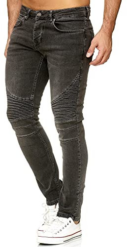 Tazzio Jeans Herren Slim Fit Biker Destroyed Look Stretch Jeanshose Hose Denim 16517 (32W/36L, Schwarz)