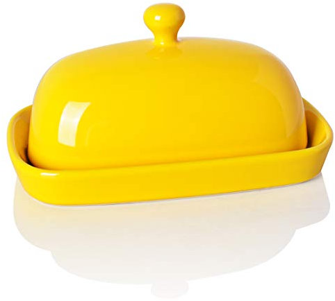 Sweejar Keramik-Butterdose mit Deckel für Arbeitsplatte, Porzellan-Butterbehälter mit Knauf, Butterbehälter für Ost-/Westküsten-Butter, 17,8 cm, Gelb
