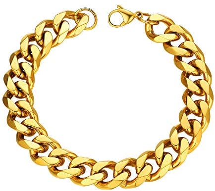 PROSTEEL Mens Chunky Gold Bracelet 21CM Curb Wrist Chain Women Valentines Day Gifts 12mm Chunky Gold Plated Bracelet