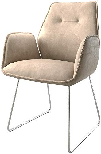 Polsterstuhl Zoa-Flex Kufengestell Edelstahl Mikrofaser Beige Vintage Taschenfederkern