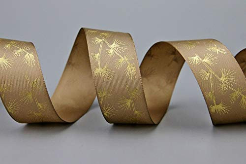finemark 20 m x 25 mm Dekoband TANNENZWEIG Taupe Gold Schleifenband Geschenkband Herbst Deko Weihnachten