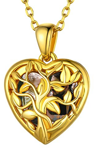 GoldChic JEWELRY Collana Donna Oro Ciondolo Cuore Medaglione Personalizzato con Albero della Vita in Oro Collana con Cuore in Argento Sterling per Foto Regali per Mamma Nonna