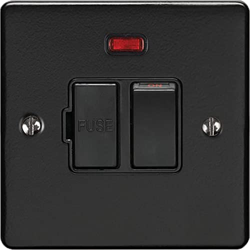 13A DP Switched Fuse Spur & Neon Light -MATT BLACK & Black Trim- 240V Mains Isolation - Decorative Kitchen/Interior Wall Face Plate – Oven/Cooker/Hob Appliance On/Off Switch