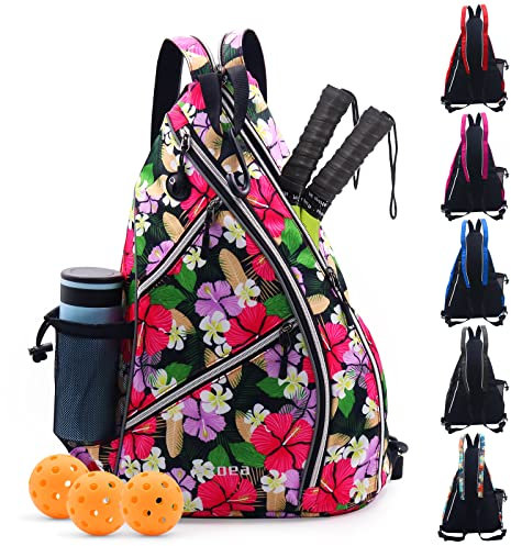 ZOEA Pickleball Bag, Sport Pickleball Sling Bag for Women Man, Adjustable Pickleball Backpack with Water Bottle Holder, Fits 4 Paddles and All Your Other Gear (Mixed Purple)