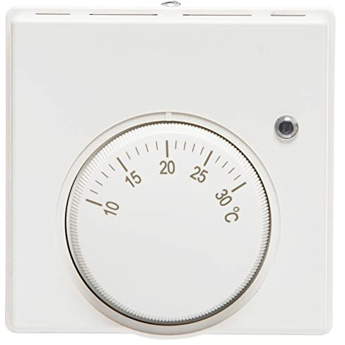 SPARES2GO Mains Room Thermostat for Combi Boilers Temperature Switch Dial 10°C - 30°C with Neon Indicator