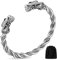 BBTO Doppeltes Drachenkopf Armband für Herren Verstellbares Wikinger Armband Verdrehter Drachen Armreif Nordisches Polierter Manschette Armreif Cooler Schmuck für Erwachsene (Silber)
