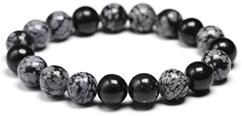 Armkette Herren, Kristallarmband 10 Mm Obsidian Mit Elastischem Armband, Verstellbare Chakra-Armbänder, Glück, Yoga, Meditation, Perlenarmbänder, Unisex-Charme-Schmuck, 21 cm (8,3 Zoll)