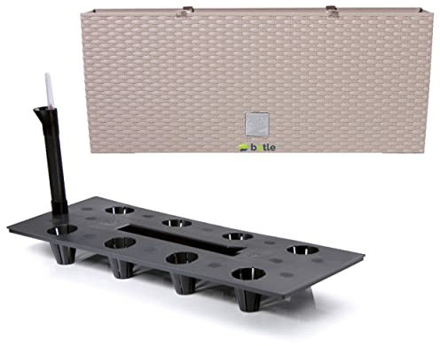 Pflanzkübel rechteckig Blumentopf Pflanzkasten 80 cm 72 L Mocca beige Hellbraun Blumenbank in Rattan-Optik Rato Serie mit Bewässerungssystem