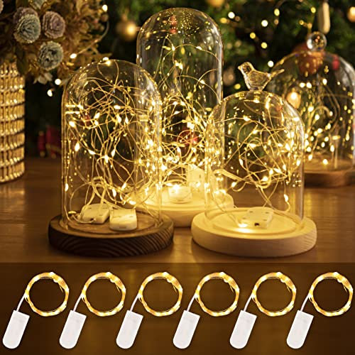 6 Stück LED Lichterkette Batterie Betriebe, 2M 20LEDs Warm weiß Mini Lichterketten Silber Kupferdraht Batteriebetrieb, LED Beleuchtung Batteriebetrieben Deko für Flasche, Urlaub,Weihnachten Deko