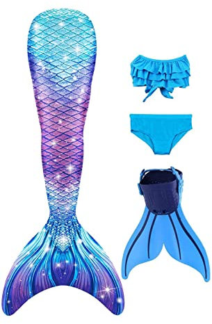 NAITOKE Meerjungfrauenschwanz mit Flosse für Mädchen Meerjungfrau mit Mermaid Tail Badeanzug,Cg5,130