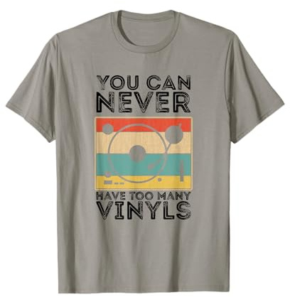 Vintage LP Plattenspieler Vinyl Liebhaber Retro Vinyl LP Schallplatte | Vintage Vinyls T-Shirt Grau Klein Unisex Herbst Kurzarm Crew-Ausschnitt Gerade Pullover Runde Tasche 1 Count