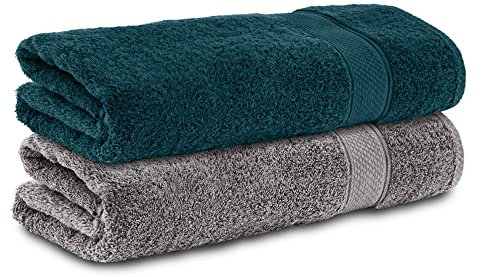 Komfortec 2er Handtücher 50x100 cm Set aus 100% Baumwolle, Frottee, Weich, Anthrazit Grau/Petrol