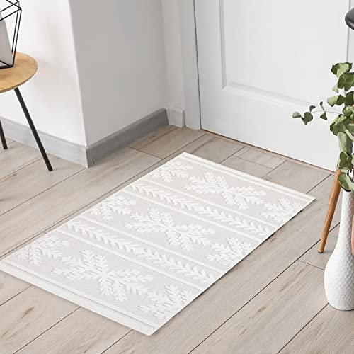 payé Teppich Läufer - Creme Ethno - 60x110cm - Boho Deko Teppiche für Balkon Terrasse Garten - Indoor Outdoor Schlafzimmer Esszimmer - Hochtief 3D Effekt
