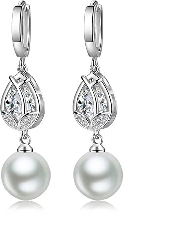 Konplott Ohrringe Hängend, Schmuck Frauen Ohrringe Zirkonia Ohrringe Braut Weiß Tropfenschliff Blütenform