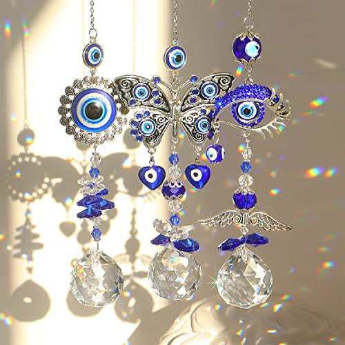 3 Piezas Devil'S Eye Sun Catcher,Hada Cristal Colgante decoración,Hada Cristal Colgante decoración,Prisma Colgante,ColgantePrismaCristal,Sun Catcher para Ventanas Jardines,Prisma de Cristal