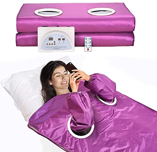 Hlieeosfcn Couverture Sauna Infrarouge, 2 Zones Far Infrared Sauna Blanket Professionnel, Portatif Couverture Thermique de Thérapie Infrarouge Lointain Home Spa pour Désintoxication Fitness Beauté