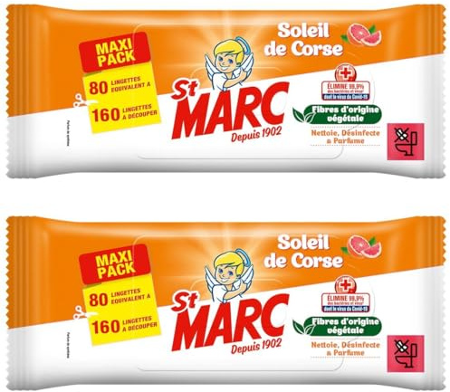 St Marc lot de 2 sachets de 80 Lingettes compostables Soleil de Corse