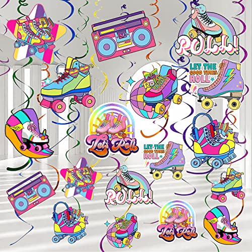 30 Stück Rollschuhe Party Dekorationen Hängende Wirbel für Kinder Jungen Mädchen Let's Roll Dekor Gastgeschenke für Rollschuhe Thema Geburtstag Party Dekorationen Zubehör
