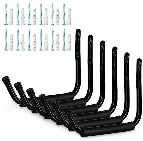 AOFOX Kayak Garage Storage Hooks, 6 Pack Heavy Duty Wall Mount Jumbo Arm Kayak Racks, Canoe Hangers for Hanging Canoe Surfboard Snowboard Paddle Board Ladders Bikes (Large)