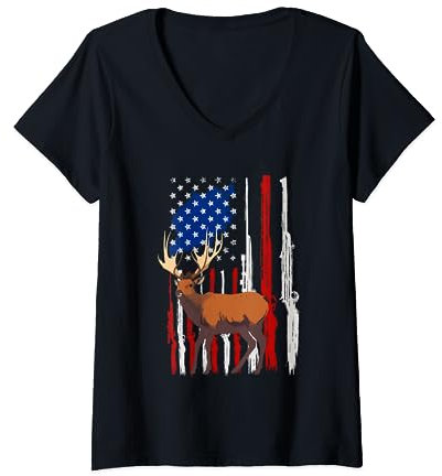 Jäger Hirsch Elch Bock jagen Elkaholic T-Shirt mit V-Ausschnitt