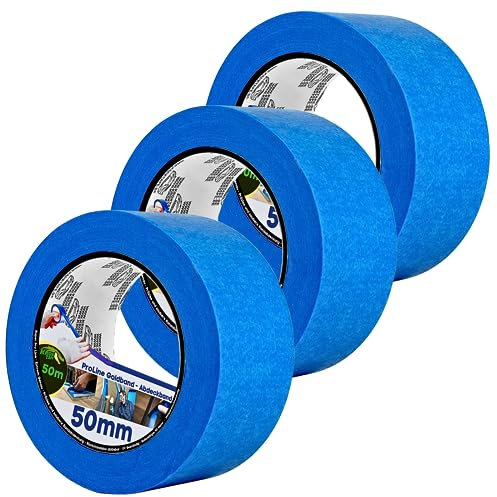 Magnet-Kauf Malerkrepp Malerband 50mm Blau Goldband Klebeband - KFZ Abklebeband 50m - Zum Lackieren Lack - Kroktape Fineline Tape [ 3 Rollen ]