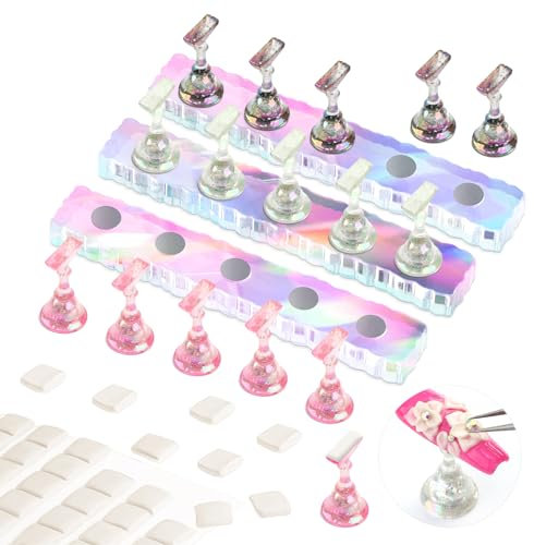 Saviland 3 Sets Nail Stand for Practicing Nail Art: Strong Magnetic Nail Holder for Painting Nails with Reusable Putty 40pcs Nail Stand for Press On Nails Display Practice Acrylic Nails