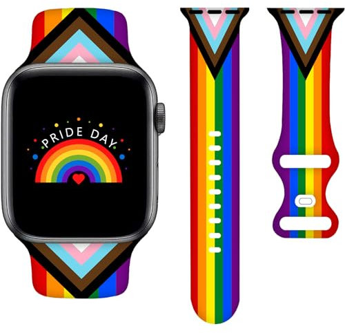 Rainbow Pride Bands Compatible with Apple Watch Band 38MM 40MM 41MM, Silicone Strap Wristbands Compatible with iWatch Bands Series SE 7 6 5 4 3 2 1 for Women Men