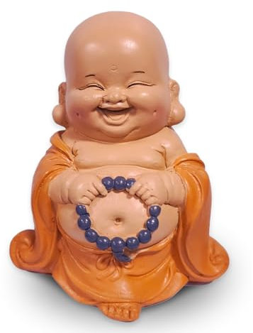 Statuette Bouddha Rieur avec Chapelet - Figurine inspirante et Joyeuse - Porte-Bonheur Rempli de Positivité- Idee Cadeau Mignonne et Spirituelle - -H 10 cm – Zen’Light
