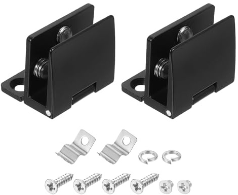 sourcing map 2pcs 90 Degree Glass Hinge for 5-7mm / 0.22-0.28 Zinc Alloy Cupboard Cabinet Hinge Glass Cabinet Replacement Parts, Black