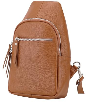 SH Leder echt Leder Damen Brusttasche Rucksack für Festival Reise mittelgross Hüfttasche Crossbody Bag Verstellbarer welchsellbar Schultergurt Frauen Ledertasche 17x28cm Taylor G662