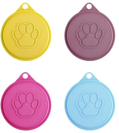 Tabanzhe Plastic Pet Food Lids,Universal Dog Cat Puppy Can Covers,Reusable Standard Size Food Can Lids Tops Storage Supplies for Tins Pet Food Storage(Pink Yellow Blue Purple)