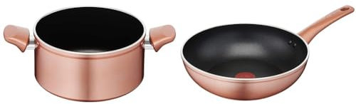 Lagostina Ramata Casseruola Fonda Antiaderente in Alluminio Ø 24 cm con Esterno Effetto Rame & Ramata Wok Antiaderente in Alluminio Ø 28 cm con Esterno Effetto Rame