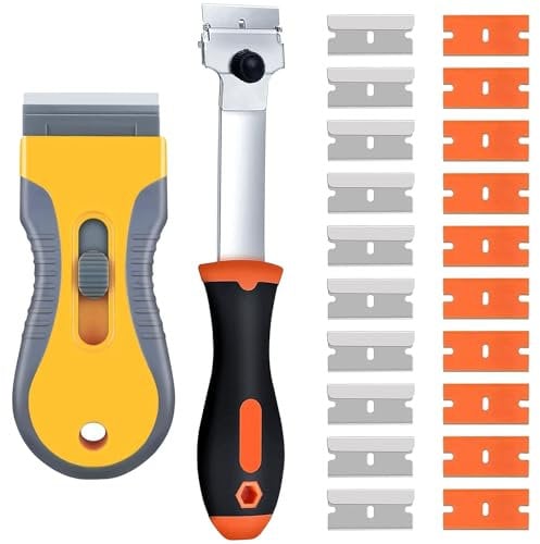 Outtshop Raschietto Piano Induzione, Raschietto Vetro con 20 lame in metallo e 20 lame in plastica, raschietto per la pulizia per rimuovere decalcomanie per finestre, etichette per carta da parati