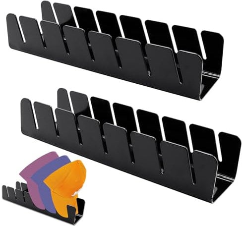Viceda 2 Pack Acrylic Hat Stands - Multipurpose Hat Display Storage Rack for Baseball Caps, Holds 14 Caps - No Install, Office, Closet, Dresser, Bedroom (Black)