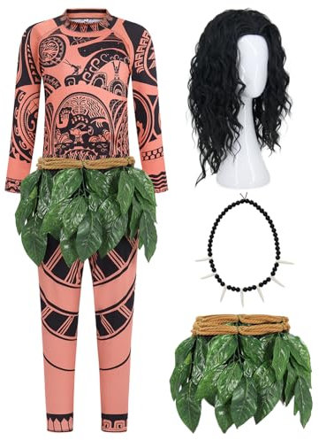 RAAIBB Erwachsene Halloween Kostüme Set für Niedlich Ozean Kostüm Herren mit Gedruckt Tattoos Gürtel Künstliche Blätter, Braun, X-Large