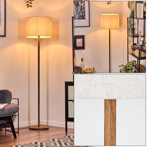 HOFSTEIN Stehleuchte Bassagoda, moderne Stehlampe aus Holz/Stoff in Naturfarben/Beige/Weiß, Leuchte im skandinavischen/Boho-Design, Ø 40 cm, Fußschalter, E27, Wohnzimmer, Schlafzimmer, Esszimmer
