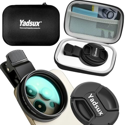 Yadsux Filtre polarisant CPL pour iPhone, Samsung et autres smartphones, adaptateur à clipser, verre optique HD double face multi-couches pour objectif reflex numérique, accessoires pour téléphone